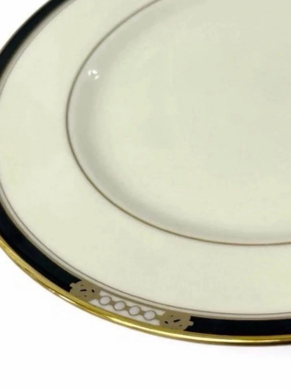 Lenox Hancock Salad Plates Set of 6 8.5” Black 24K Gold USA Bone China Vintage